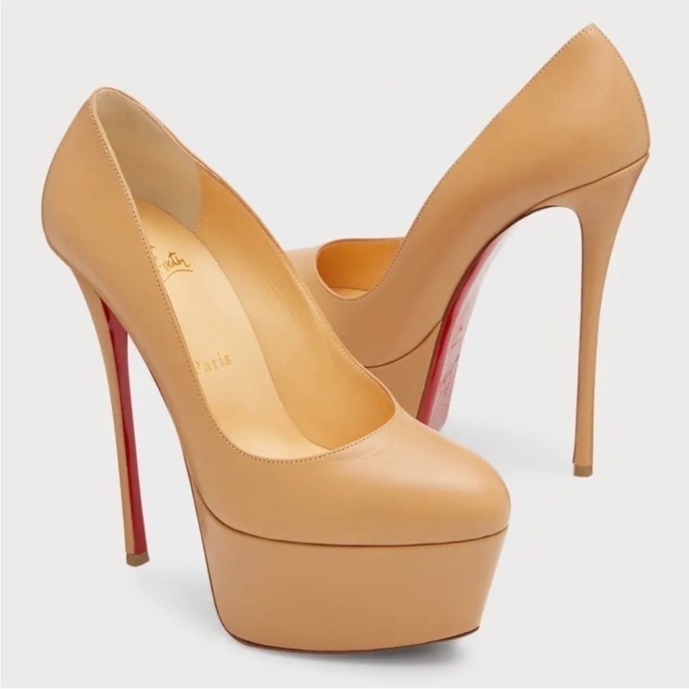 New Size 38.5 Christian Louboutin Dolly Leather Red Sole Platform Pumps Nude